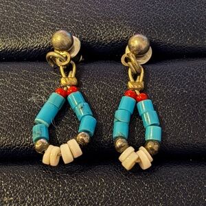 Vibrant Turquoise and Red Beaded Earrings